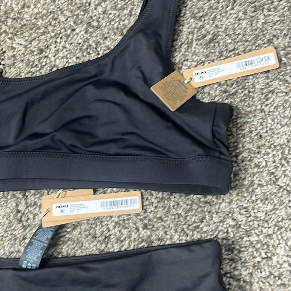 NWT SKIMS Signature Swim Mid Waist Bottom & tank bikini top Onyx Black Sz large